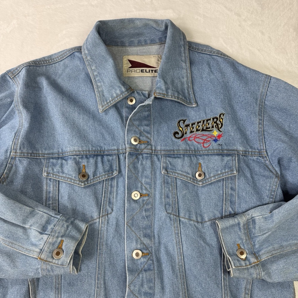 Vintage Pittsburgh STEELERS Jacket XL Denim Jean PRO ELITE Trucker NFL‎